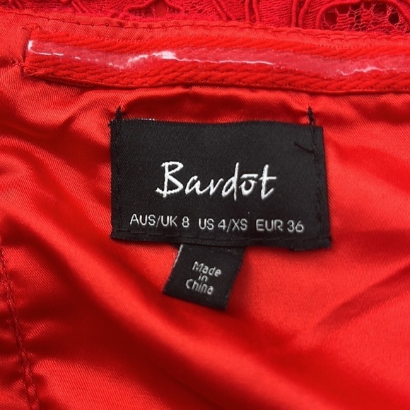 BARDOT Solange Bell Sleeve Lace Cocktail Dress Formula One Red Off Shoulder 4 - Picture 8 of 10